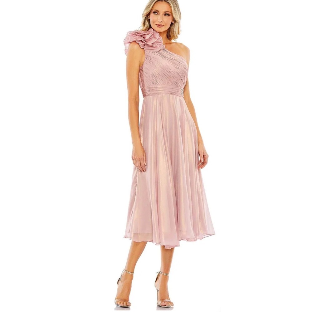 Ieena for Mac Duggal 70173 Rose Gold One Shoulder Ruffle Cocktail Dress NWT 0